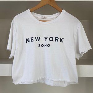 Brandy Melville / John Galt White New York SOHO Cropped White T-Shirt One Size